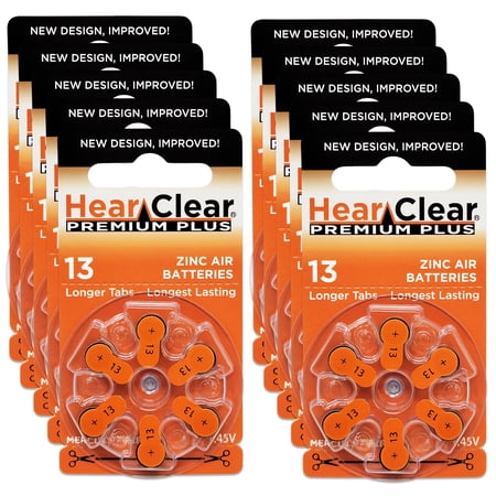 HearClear Size 13 Zinc-Air 1.45V Hearing Aid Batteries (60 Pack)
