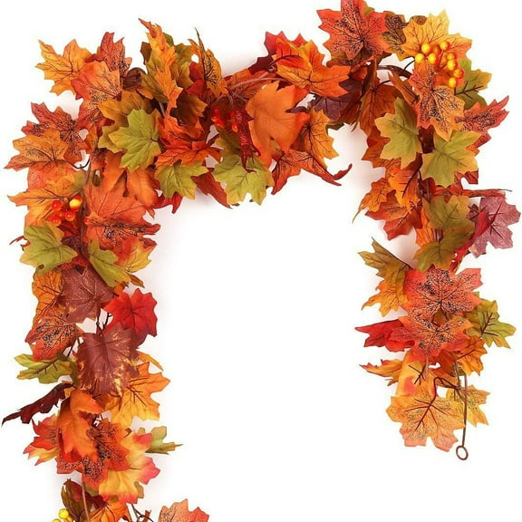 2 Pack Fall Garland Maple Leaf, 5.7Ft/Piece Hanging Vine Garland Artificial Autumn Foliage Garland Thanksgiving Decor for Home Wedding Fireplace Party Christmas