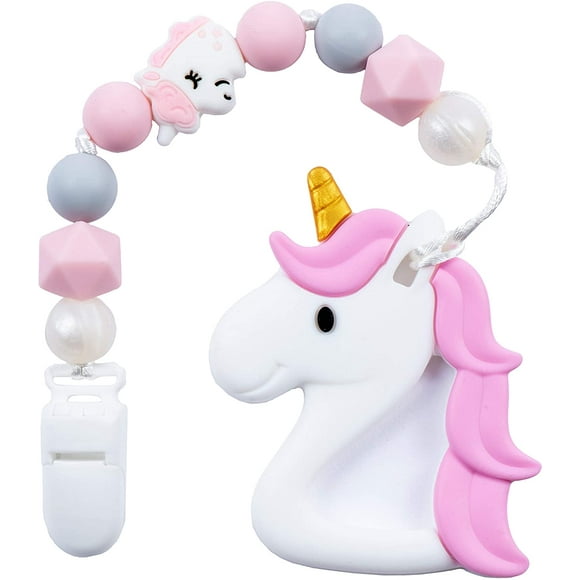 Kids Heroes Mordedera de Unicornio con Porta Mordedera para Sujetar, Rosa
