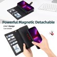 thumbnail image 3 of Compatible with iPhone 14 Pro Wallet Case,2 in 1 Detachable Magnetic Wallet Case with Card Holder,Zipper,Pouch Pocket Flip Cover Case with Wrist Strap,Card Slots for iPhone 14 Pro Black, 3 of 14