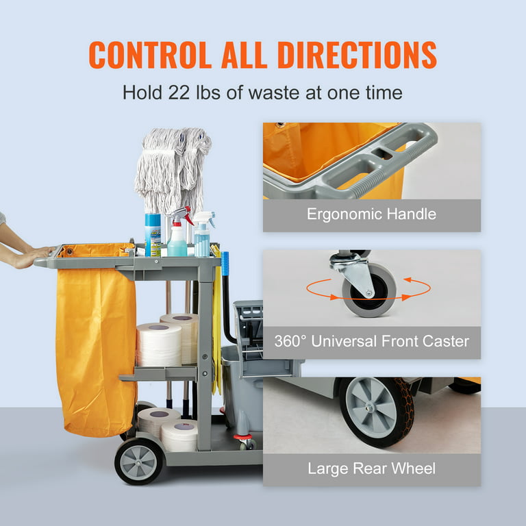 VEVOR Commercial Janitorial Trolley Cleaning Cart with PVC Bag for  Housekeeping Office 