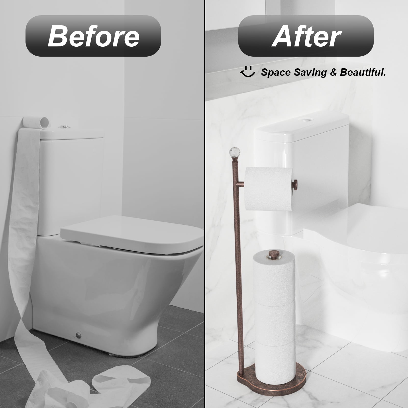 Toilet Paper Holder for Bathroom, Heavy Weighted Metal Free Standing Toilet Paper Storage with Crystal Ball, Toilet Paper Stand for Bathroom Accessories, Oil Rubbed Bronze [Holds MEGA Rolls]