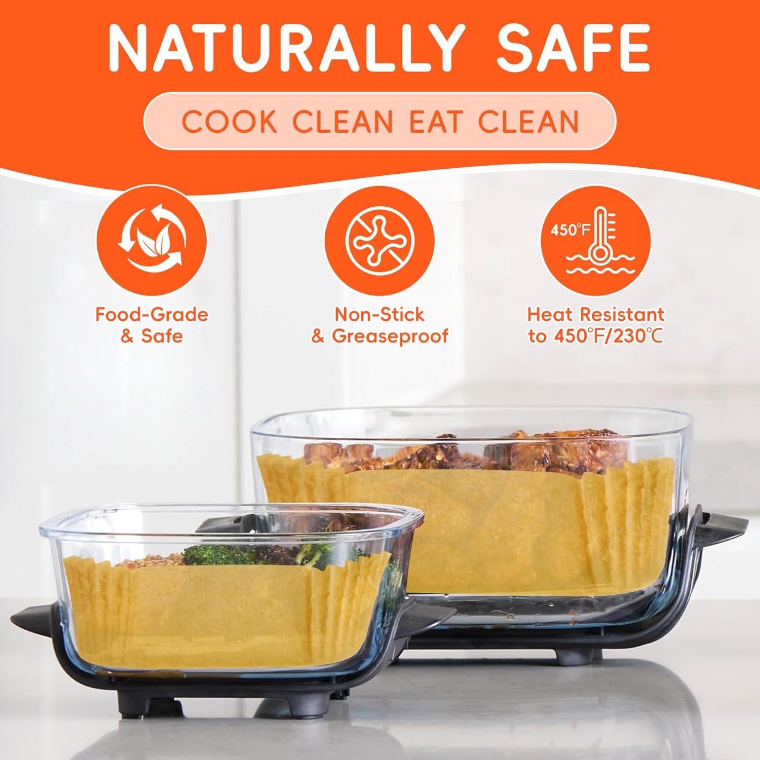 JJEAN-200PCS Air Fryer Liners for Ninja Crispi - FN101, Disposable Parchment Paper Liners - 100 Large (4QT) & 100 Small (6-Cup), Non-Stick, Square, Bleach-Free Accessories