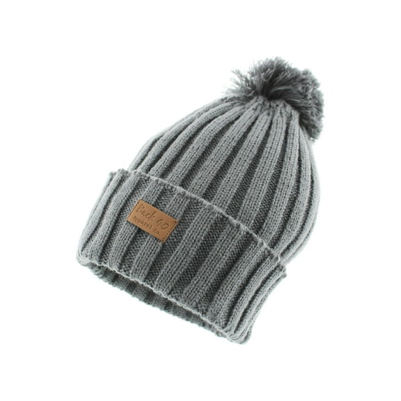 Cable Pom Pom Cuffed Beanie Unisex Grey Knit Cuffed Winter Hat Cap by Back 40