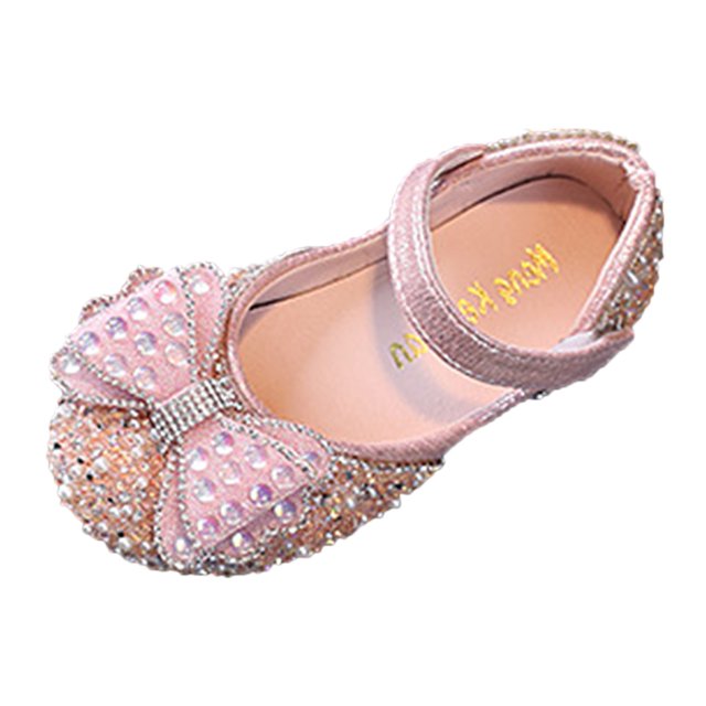 NOKIO Girls Dance Shoes Princess Performance Spring Summer Sparkly 𝖱hinestone Pearl Sequins Bowknot Lightweight Comfortable Flats for Kids