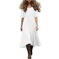 thumbnail image 3 of Asxite Summer Dresses for Women Casual Solid Flowy Round Neck Drawstring Short Sleeve Midi Sundress, 3 of 6