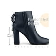 thumbnail image 6 of BLISSFUL STEP Women's Ankle Boots Chunky Heel Pointed Toe Back Lace Up Side Zipper Boots Navy Blue 6, 6 of 7