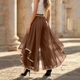 thumbnail image 4 of Women's High-Waisted Chiffon Palazzo Pants with Gold Trim - Tiered Ruffle Wide Leg Trousers, Flowy Boho Culottes for Summer Coffee M, 4 of 5