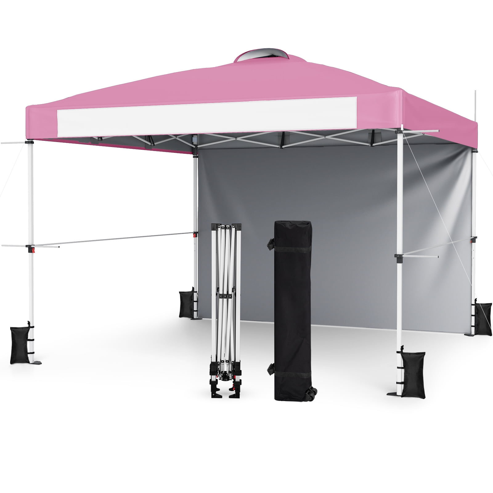 Costway 10'x10'Commercial Pop-up Canopy Tent Sidewall Folding Market Patio Pink