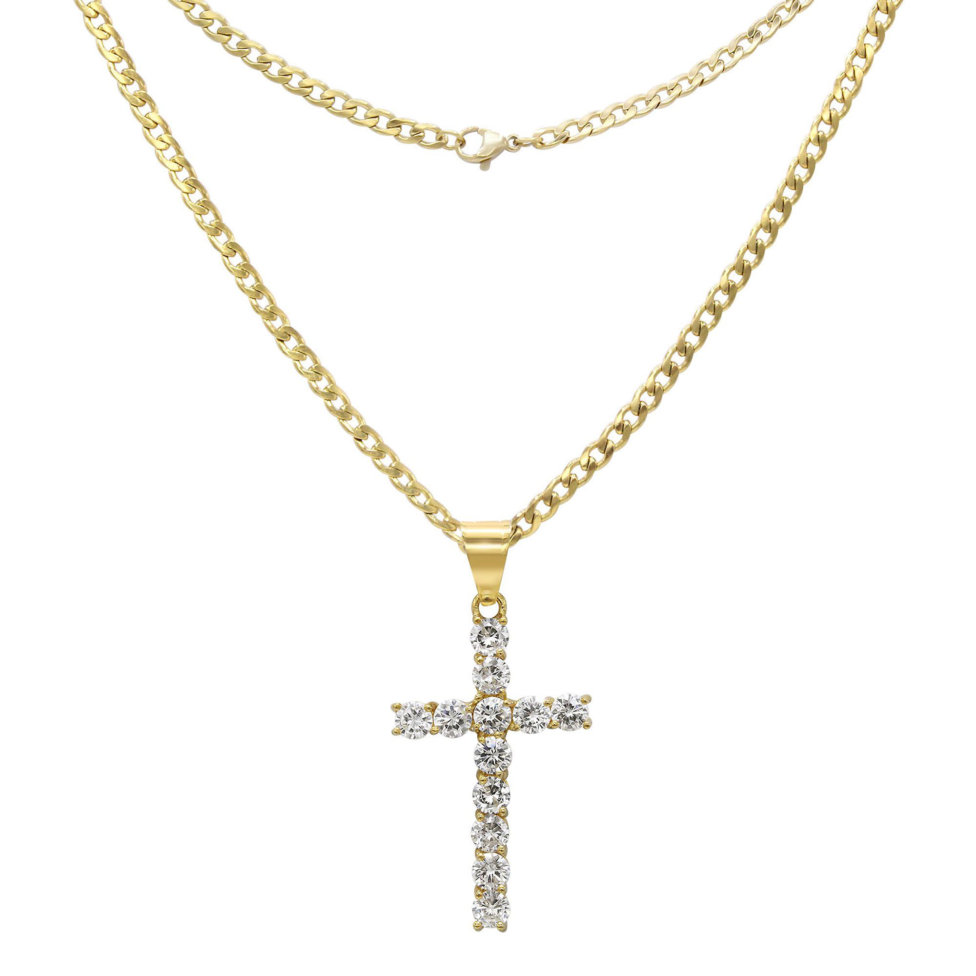 K-1 Mens 14k Gold Plated Garden Jesus  Pendant 5mm 24" Cuban Necklace Chain 