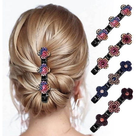 10 PCS Sparkling Crystal Stone Double Layer Band Twist Plait Hair Clip French Braider Hair Tool Alligator Clips Hair Accessory, 4 Color Groups
