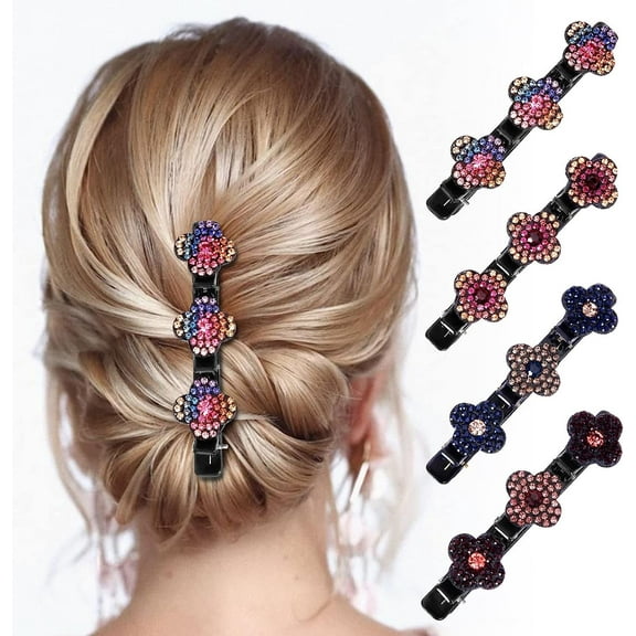 10 PCS Sparkling Crystal Stone Double Layer Band Twist Plait Hair Clip French Braider Hair Tool Alligator Clips Hair Accessory, 4 Color Groups