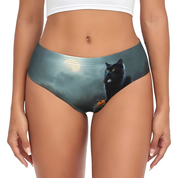 Womens Underwear - Halloween Pumpkin Black Cat A No Show Seamless Underwear for Women, Stretch Women's Panties, Hipster Soft Comfort Ladies Panties Bikini Underwear Briefs