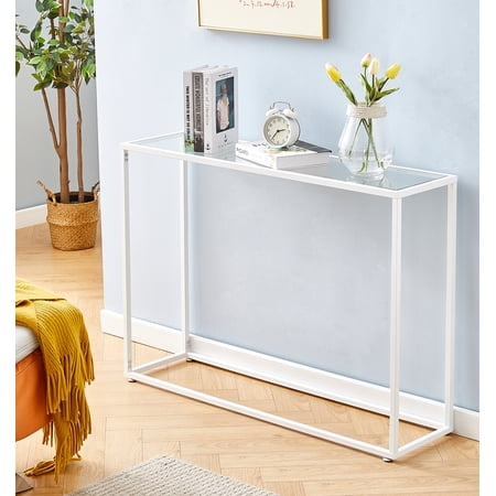 Mxfurhawa Console Table Modern Glass Sofa Tables for Entryway, White