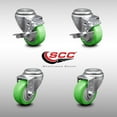 thumbnail image 2 of 3.5 Inch SS Green Polyurethane Wheel Swivel Bolt Hole Caster Set with 2 Brake, 2 of 2