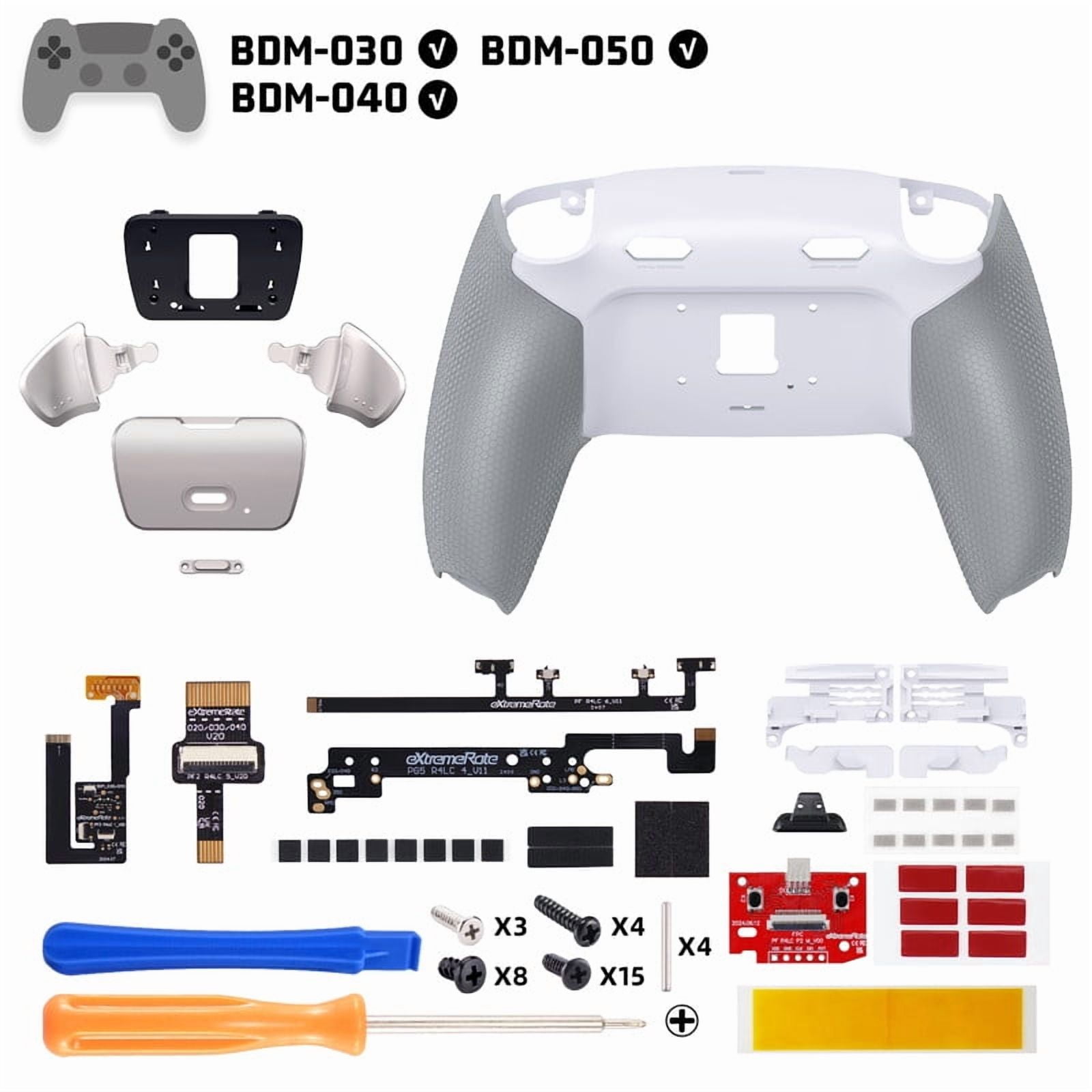 eXtremeRate RISE Plus MAX RMB Back Paddles Kit with Clicky Trigger Stops & Rubberized Grip for PS5 Controller BDM-030 040 050, Remappable Real Metal Back Buttons Kit for PS5 Controller – White Gray