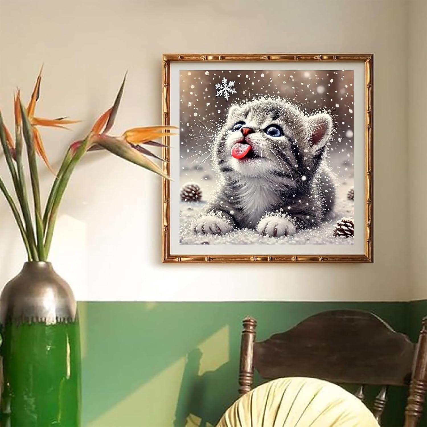 Cat Diamond Art Kits for Adults, Christmas Diamond Painting Kits for Beginners, Christmas Snowy Diamonds Art Painting Kits, 5D Round Full Drill Crafts Kits Home Decor Gifts 12x12inch