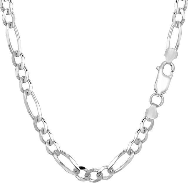 Sterling Silver Rhodium Plated Figaro Chain Bracelet, 8.5"