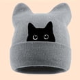 thumbnail image 5 of Cat Embroidered Cute Warm Knit Hat with Cat Ears Winter Slouchy Beanie, 5 of 5