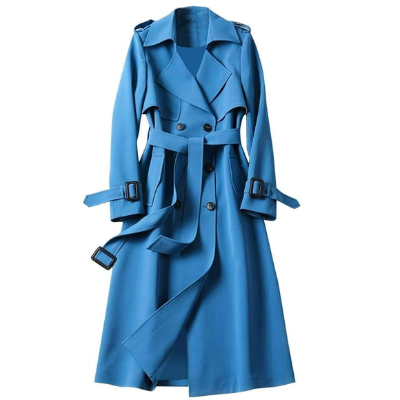 Outfmvch Trench Coat For Women 2023 Winter Coats For Women Trench Windbreaker Fit Coat Solid Long Slim Jacket Womens Winter Coats Blue 4Xl
