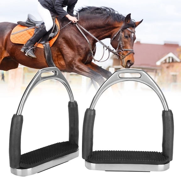 Yajisi Stainless Steel Horse Riding Stirrups with Black Rubber Anti‑Slip Pad – Western Saddle Overshoe, 2‑Piece