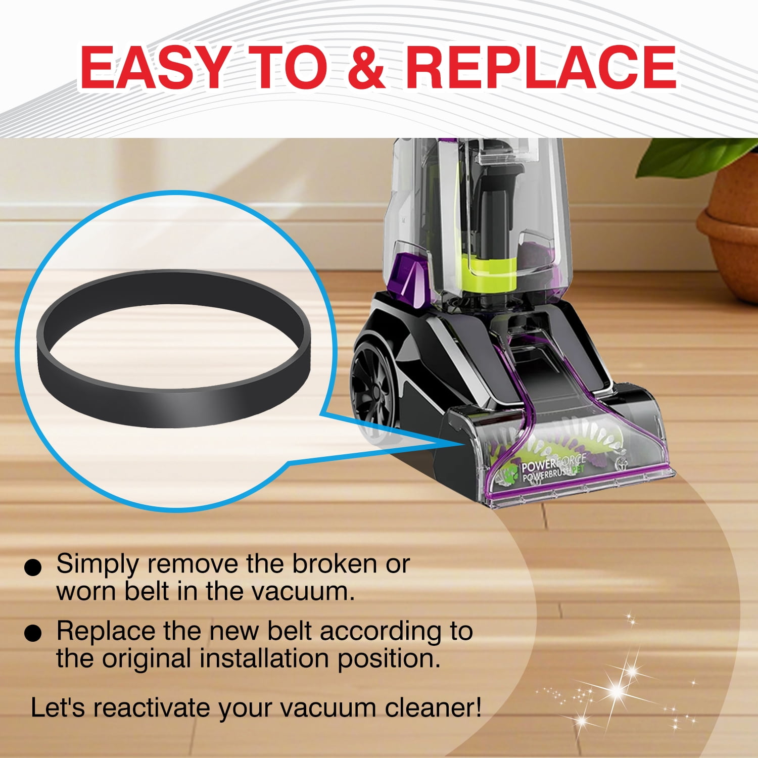 Vacuum Belts Replacement Compatible with Bissell Model 2910, 2987, 2806 PowerForce/TurboClean PowerBrush Pet Carpet Cleaner, Flat Pump Belt Replace Part 1606428 (4 Pack)