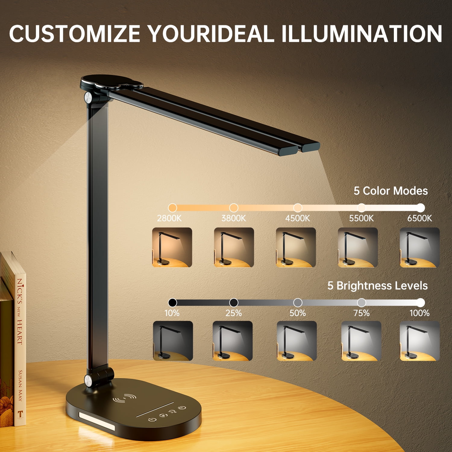 Double head Led Desk Lamp Desk Lamp Office 5 Color Modes And - Temu