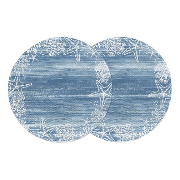 Round Placemats Blue Coastal 15 inch Set of 2 Table Mats for Dining Table Ocean Beach Coral Starfish Nautical Heat Resistant Non-Slip Kitchen & Home Decorative Place Mat Set