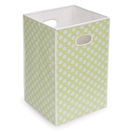 Badger Basket Folding Hamper Storage Bin, Sage with White Polka Dots, Includes Pad