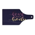thumbnail image 2 of Fitness Cutting Board, Love Your Body Hand Drawn Typography Inspirational Positive Attitude, Tempered Glass Cutting and Serving Board, Wine Bottle Shape, Dark Purple Pink Peach, by Ambesonne, 2 of 5