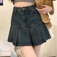 thumbnail image 4 of Ediodpoh Jean Skirt for Women High Waist Pleated Denim A Line Short Skirt for Summer Women's Skirts Blue M, 4 of 5