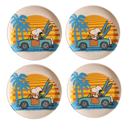 

Peanuts Snoopy Bamboo Plates Set of 4 Summer Sunset Woodstock Surfboard Car Best Brands