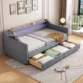 thumbnail image 3 of Twin Size Daybed with 2 Storage Drawers and 2-Tier Shelf & /USB/Type-C Port, Modern Linen Upholstered Sofa Day Bed Frame with Smart LED Light for Livingroom, 3 of 9