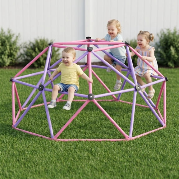 Gardenature 6FT Climbing Dome Outdoor Jungle Gym for Kids Geometric Dome Climber Supporting 440 Lbs Anti Rust Metal Outdoor Play Structure Purple and Pink