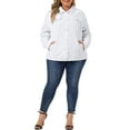 thumbnail image 2 of Unique Bargains Women's Plus Size Long Sleeve Button Front Washed Denim Jacket, 2 of 5