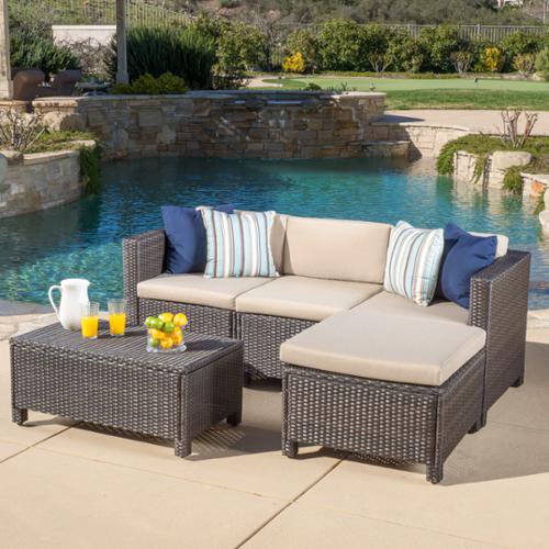 Raleigh Outdoor 5 Piece L Shape Wicker Sectional With Cushions Multiple Colors Walmart Com Walmart Com