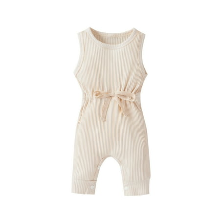 

Knosfe Infant 0-12M Sleeveless Spring Summer Full Bowknot Solid Romper