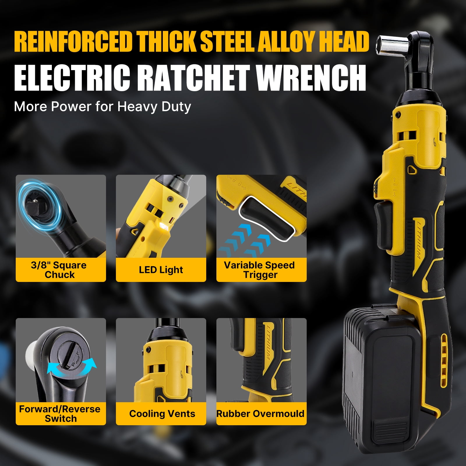 iMesheban 21V Electric Cordless Ratchet 3/8" &1/4" Right Angle Wrench Impact Power Tool w/2 Battery