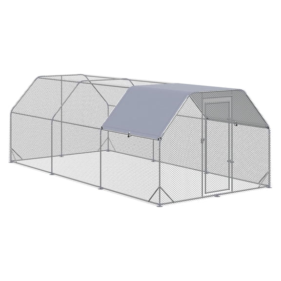 Large Chicken Coop 18.7'x9.2'x6.4', Walk-In Chicken Run for 15-18 Chickens, Silver Hen House with Roof