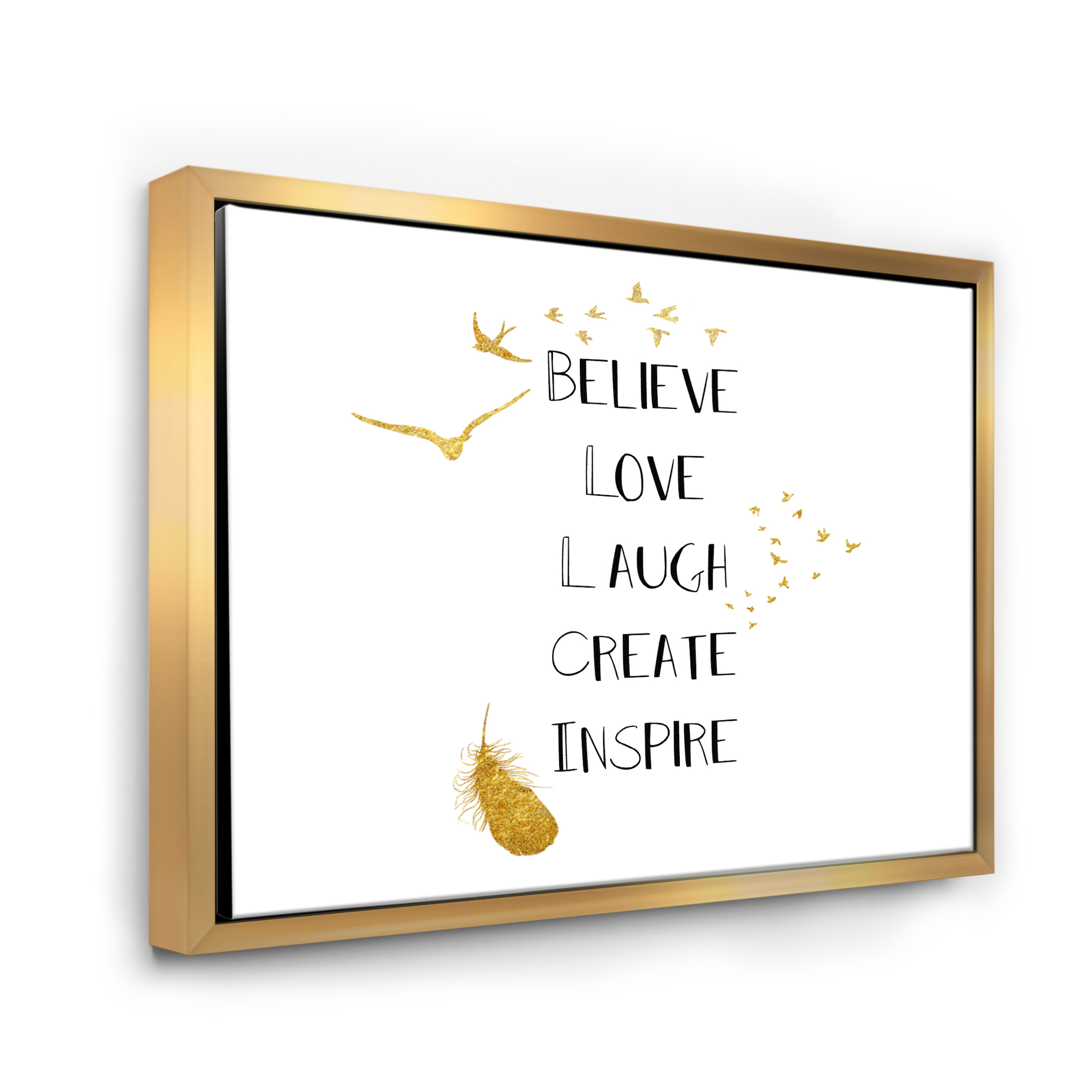 Designart 'Inspirational Quote On Gold and White' Traditional Framed Canvas Wall Art Print