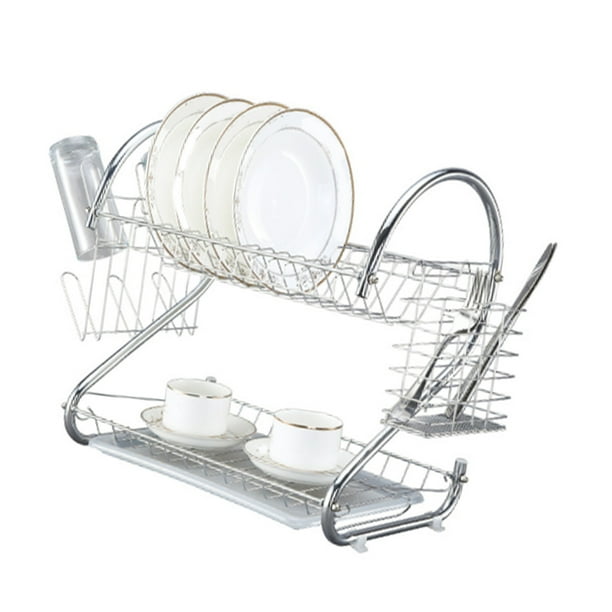 Escurridor de platos de 2 niveles, soporte estable de gran capacidad, escurridor de platos para cocina casera