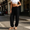 thumbnail image 2 of Khunlpohl Cotton Linen Pants for Womens Elastic Waist Drawstring Joggers Pant with Pockets Lightweight Casual Loose Trousers, 2 of 8
