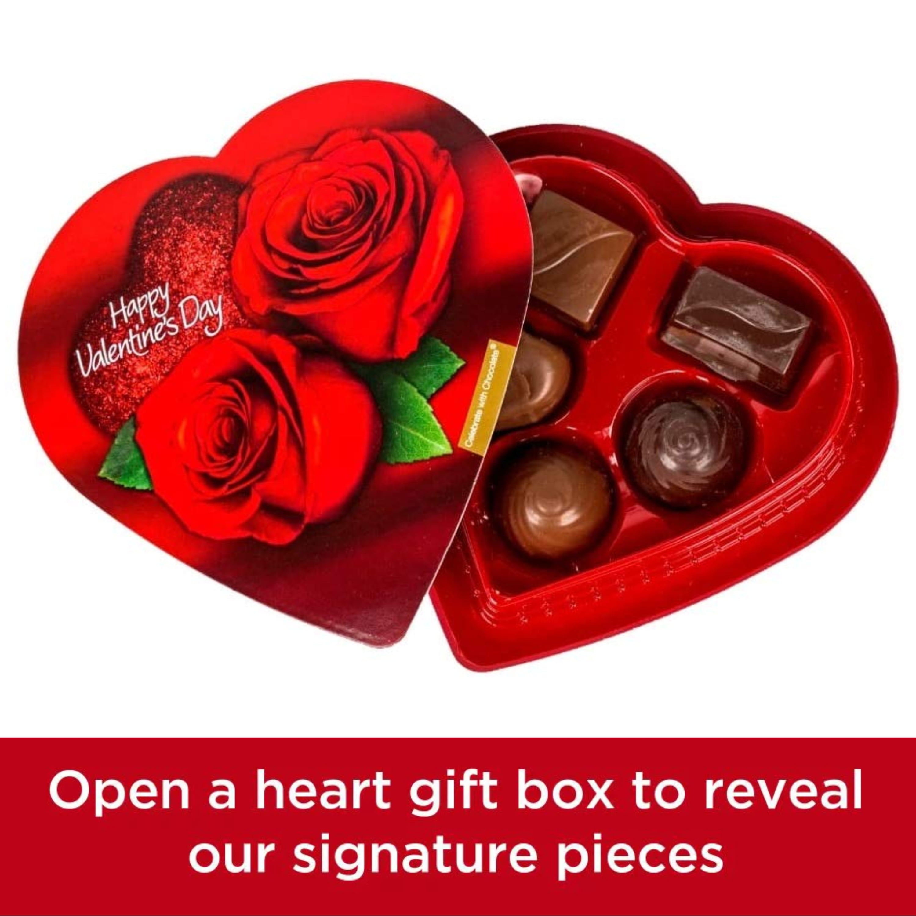 Happy Valentine's Day Heart-Shaped Chocolate Gift Boxes, Assorted Chocolates Candy for Snacking Valentine's Gifts Easter Basket Stuffer Goodie Bag Filler Holiday Birthday Party Favor 2oz Set of 4