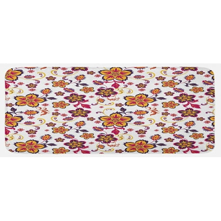 

Floral Kitchen Mat Blossoming Flowers Pattern in Vibrant Colors Ornamental Design Print Plush Decorative Kitchen Mat with Non Slip Backing 47 X 19 Yellow Purple Magenta by Ambesonne
