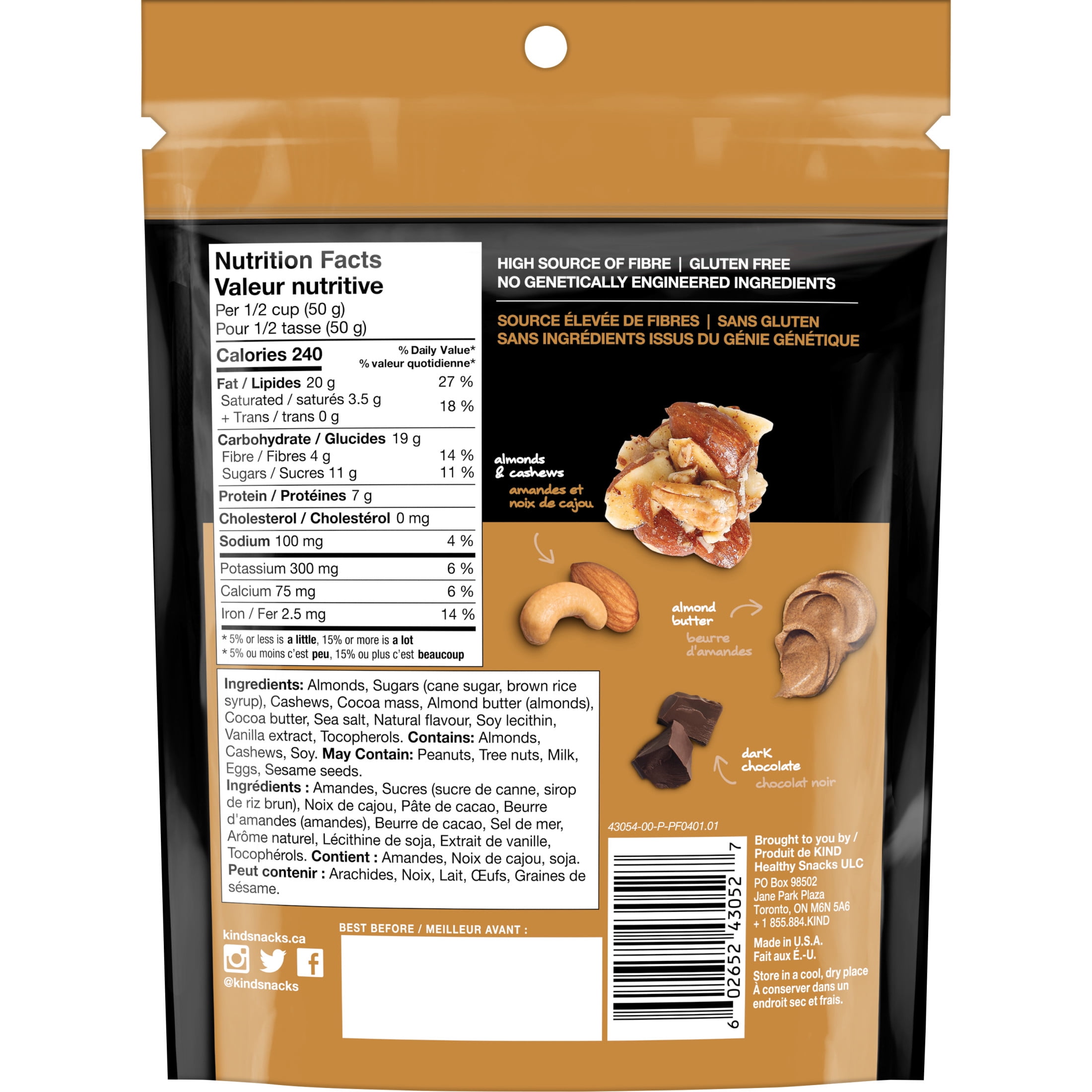 KIND Dipped Clusters, Dark Chocolate Almond Butter Snack Mix, 113g, Dipped Clusters