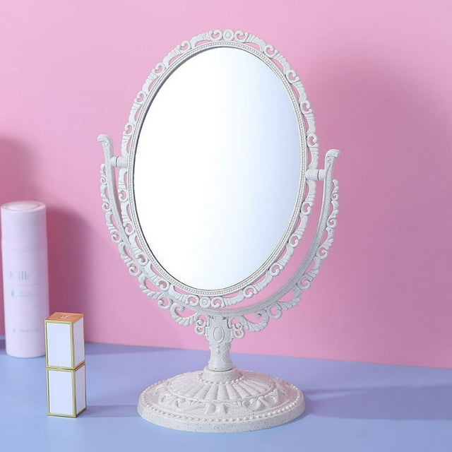 Espejo pequeño estilo vintage, espejo de tocador, espejo de escritorio de doble cara, espejo de corazón, espejo de maquillaje de escritorio