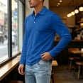thumbnail image 5 of Long Sleeve Polo Shirts for Men Solid Color Button Placket Golf Shirts Business Outdoor Tees, 5 of 7
