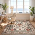 thumbnail image 3 of Design&I 8'x10' Washable Area Rug Vintage Boho Ornate Bordered Symmetry Distressed Scroll Border for Living Room, Family Extra Large Skid-Resistant Low Profile, 3 of 7