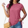 thumbnail image 5 of hotojiny Summer Tops for Women Cap Short Sleeve V Neck Tshirt with Side Shirring Plain Crew Neck Solid Color Fashion Tee, 5 of 6