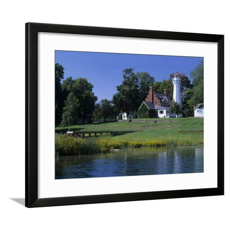 Huron Outdoor Shop Port Sanilac Lighthouse on Lake Huron, Michigan, USA Framed Print Wall Art By Adam Jones ()